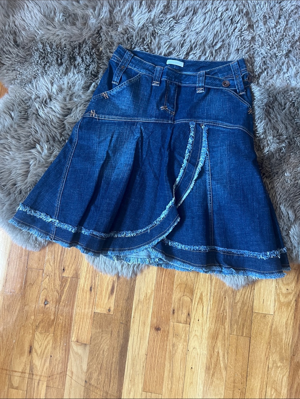 Promod Dark Blue Denim Pleated Midi Skirt